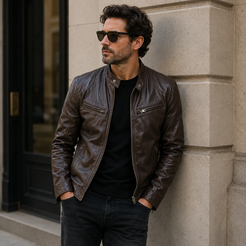 Kingsley Men's Heritage Leather Jacket | Classic Zip-Up Vintage Motorcycle Jacket
