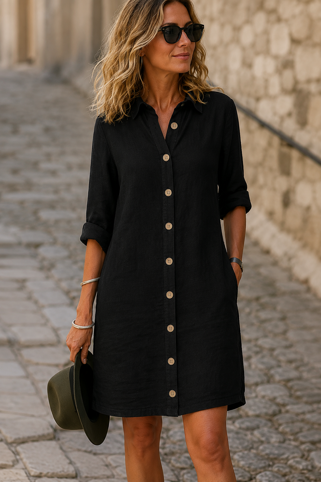 Élodique Women's Shirt Dress | Button-Front Collared Midi Dress with Relaxed Fit