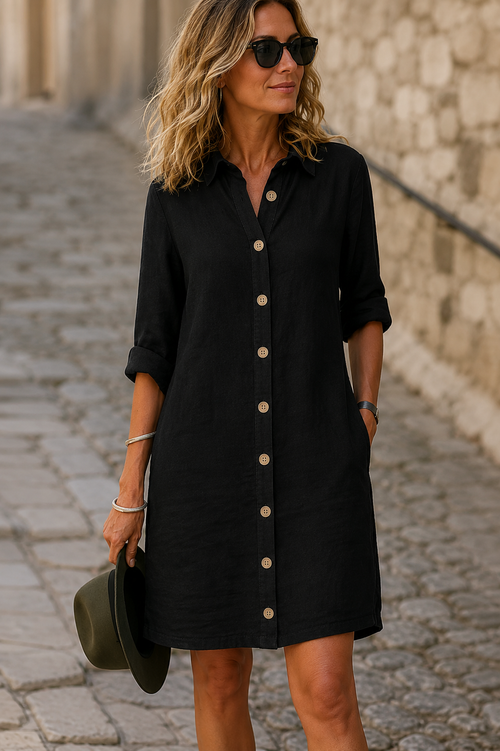 Élodique Women's Shirt Dress | Button-Front Collared Midi Dress with Relaxed Fit