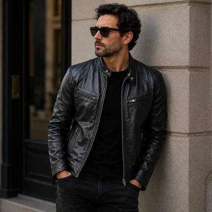 Kingsley Men's Heritage Leather Jacket | Classic Zip-Up Vintage Motorcycle Jacket