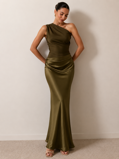 Celestia Women's One Shoulder Maxi Dress | Elegant Side Split Evening Gown