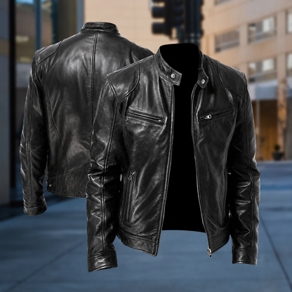 Kingsley Men's Heritage Leather Jacket | Classic Zip-Up Vintage Motorcycle Jacket
