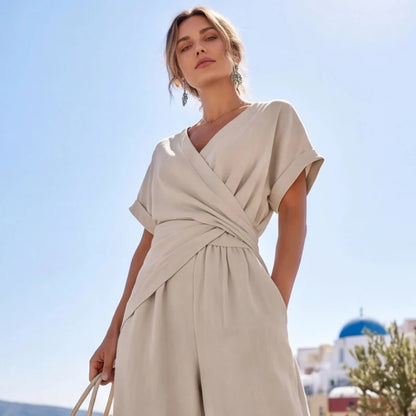 Avelisse Women's Wrap Midi Dress | V-Neck Twist Waist Short Sleeve Elegant Dress
