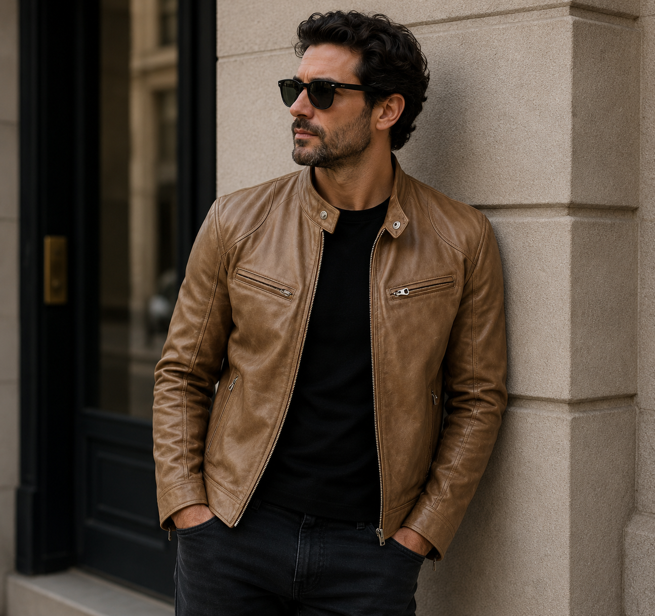 Kingsley Men's Heritage Leather Jacket | Classic Zip-Up Vintage Motorcycle Jacket