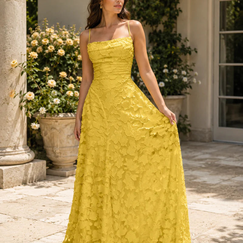 Fiorenza Women's Floral Lace Maxi Dress | Spaghetti Strap Elegant A-Line Evening Dress