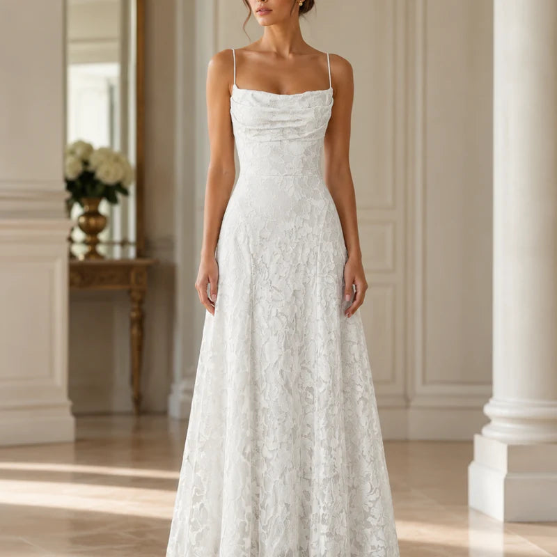 Fiorenza Women's Floral Lace Maxi Dress | Spaghetti Strap Elegant A-Line Evening Dress