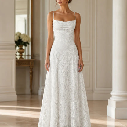 Fiorenza Women's Floral Lace Maxi Dress | Spaghetti Strap Elegant A-Line Evening Dress