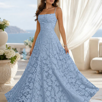 Fiorenza Women's Floral Lace Maxi Dress | Spaghetti Strap Elegant A-Line Evening Dress