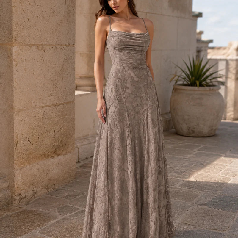 Fiorenza Women's Floral Lace Maxi Dress | Spaghetti Strap Elegant A-Line Evening Dress