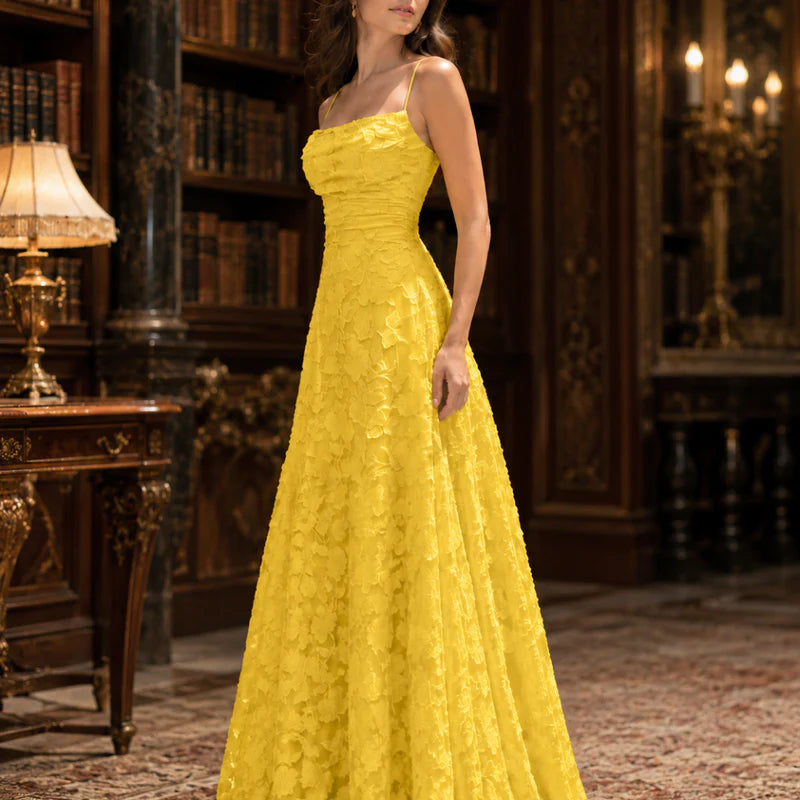 Fiorenza Women's Floral Lace Maxi Dress | Spaghetti Strap Elegant A-Line Evening Dress
