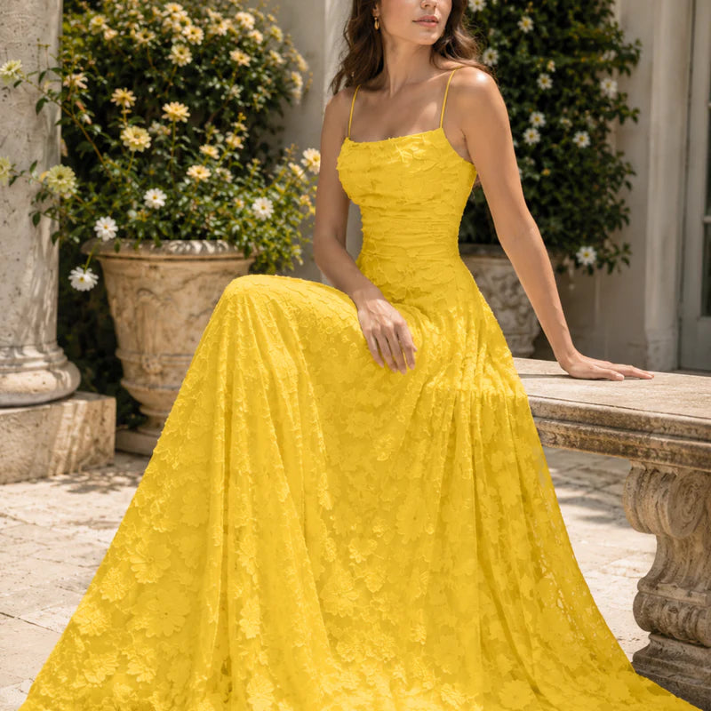 Fiorenza Women's Floral Lace Maxi Dress | Spaghetti Strap Elegant A-Line Evening Dress