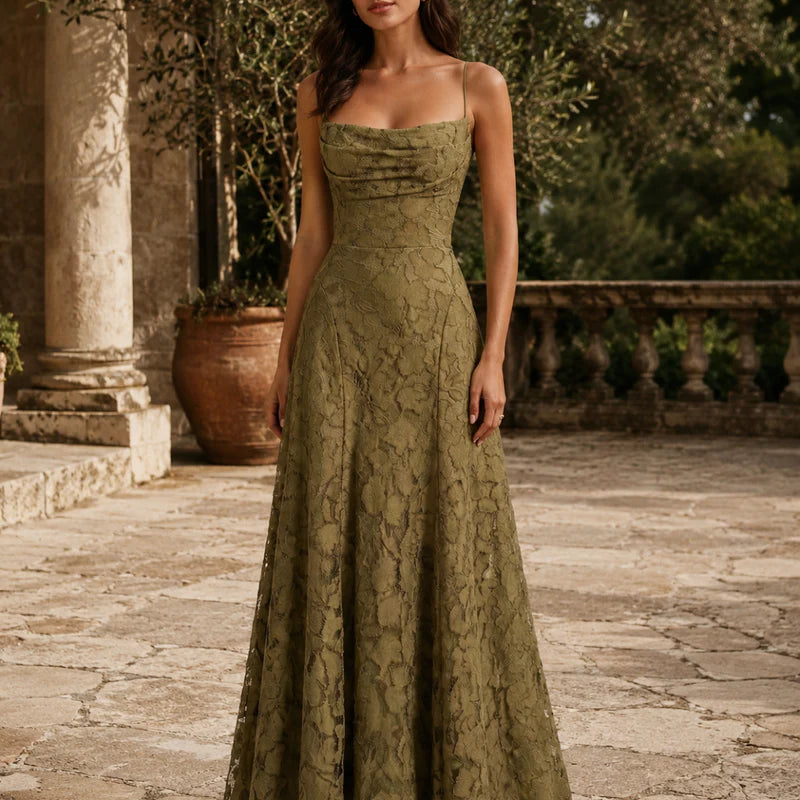 Fiorenza Women's Floral Lace Maxi Dress | Spaghetti Strap Elegant A-Line Evening Dress