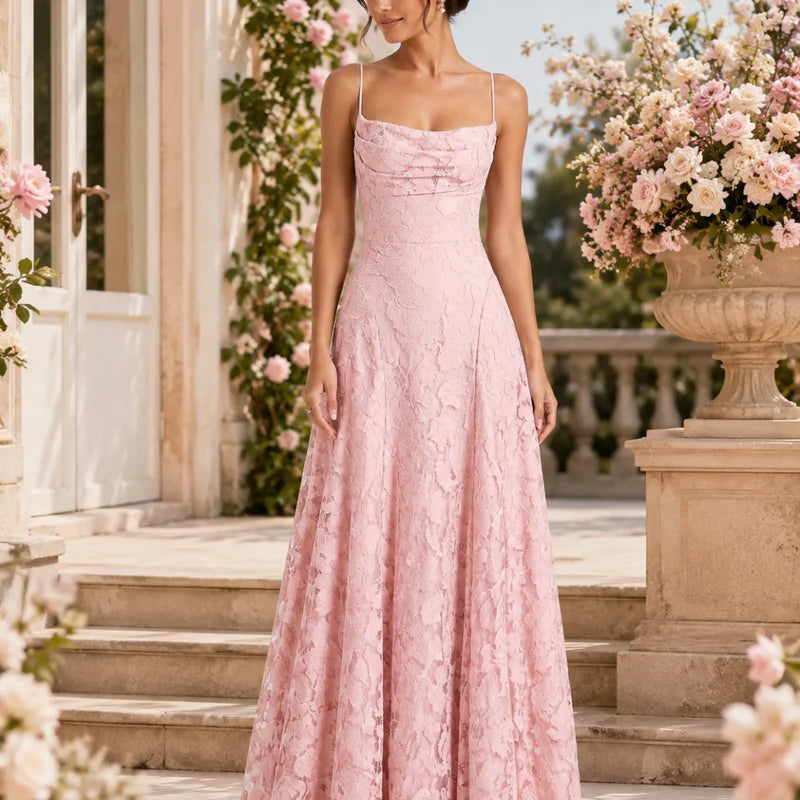 Fiorenza Women's Floral Lace Maxi Dress | Spaghetti Strap Elegant A-Line Evening Dress